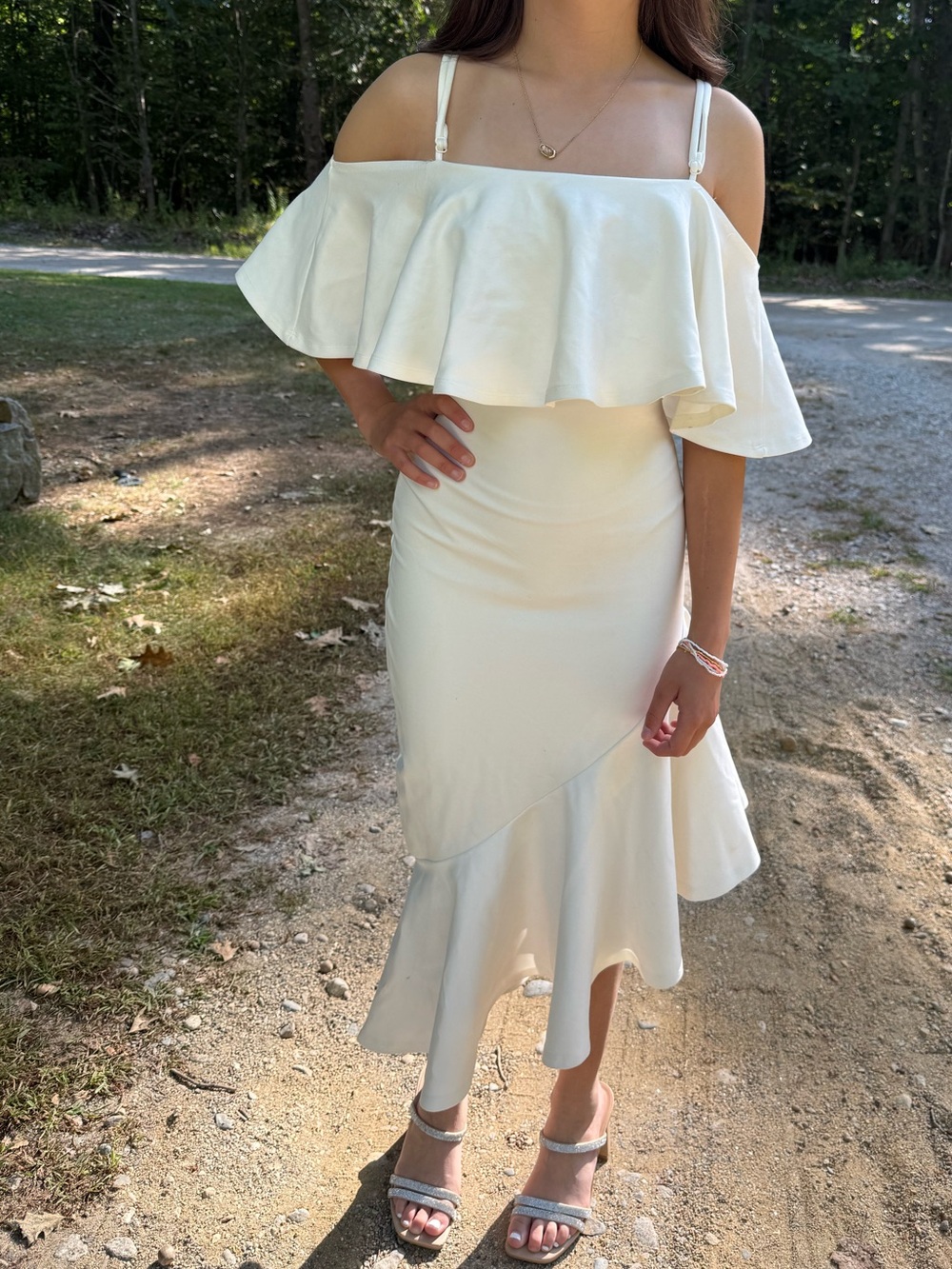 Lulu's Cream Off-Shoulder Ruffle Midi Dress - Picture 4 of 5
